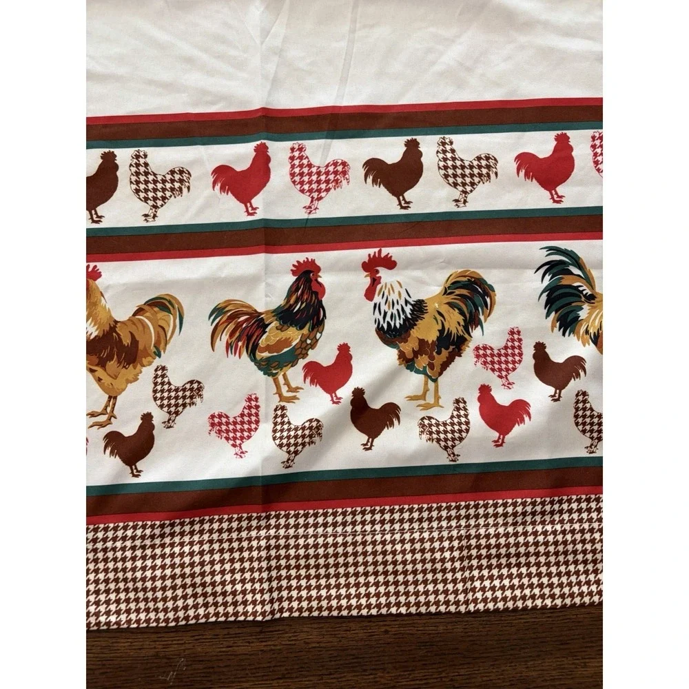 Rooster Print Window Curtain Panel Farmhouse Cottagecore Houndstooth